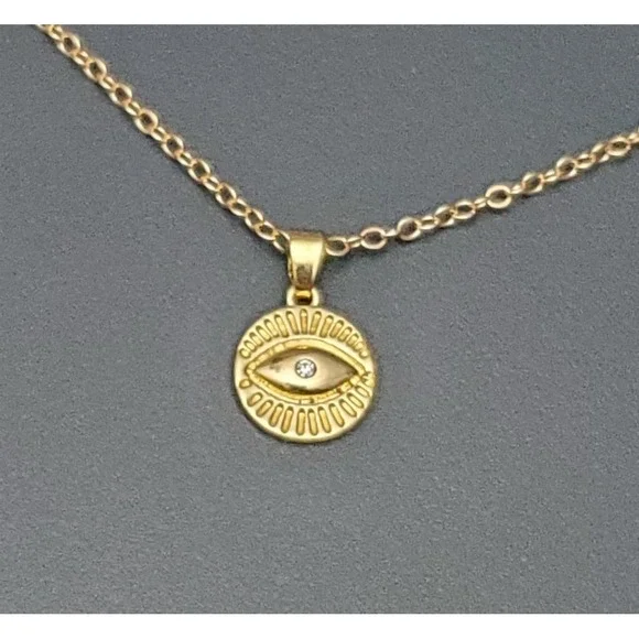 Gold + Rhinestone Eye Pendant Necklace - Picture 2 of 4